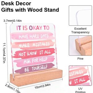 1pc It's Okay Acrylic Block With Wooden Base